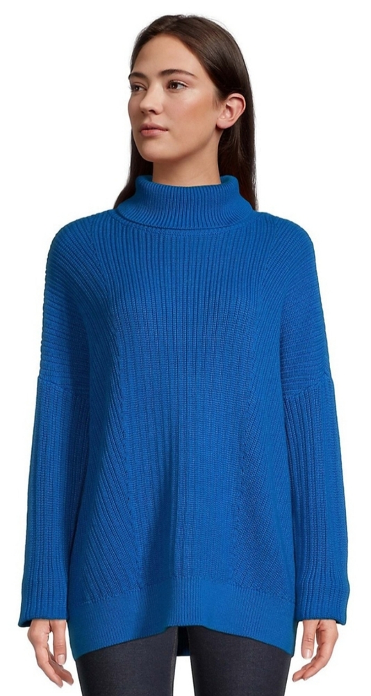 BNWT Tunic-length cotton turtleneck in textured stitch knit, relax fit - sz L
